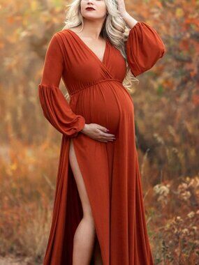 Silk Fairies Burgundy Red Maxi Dress Size Medium Maternity Slit Long Train